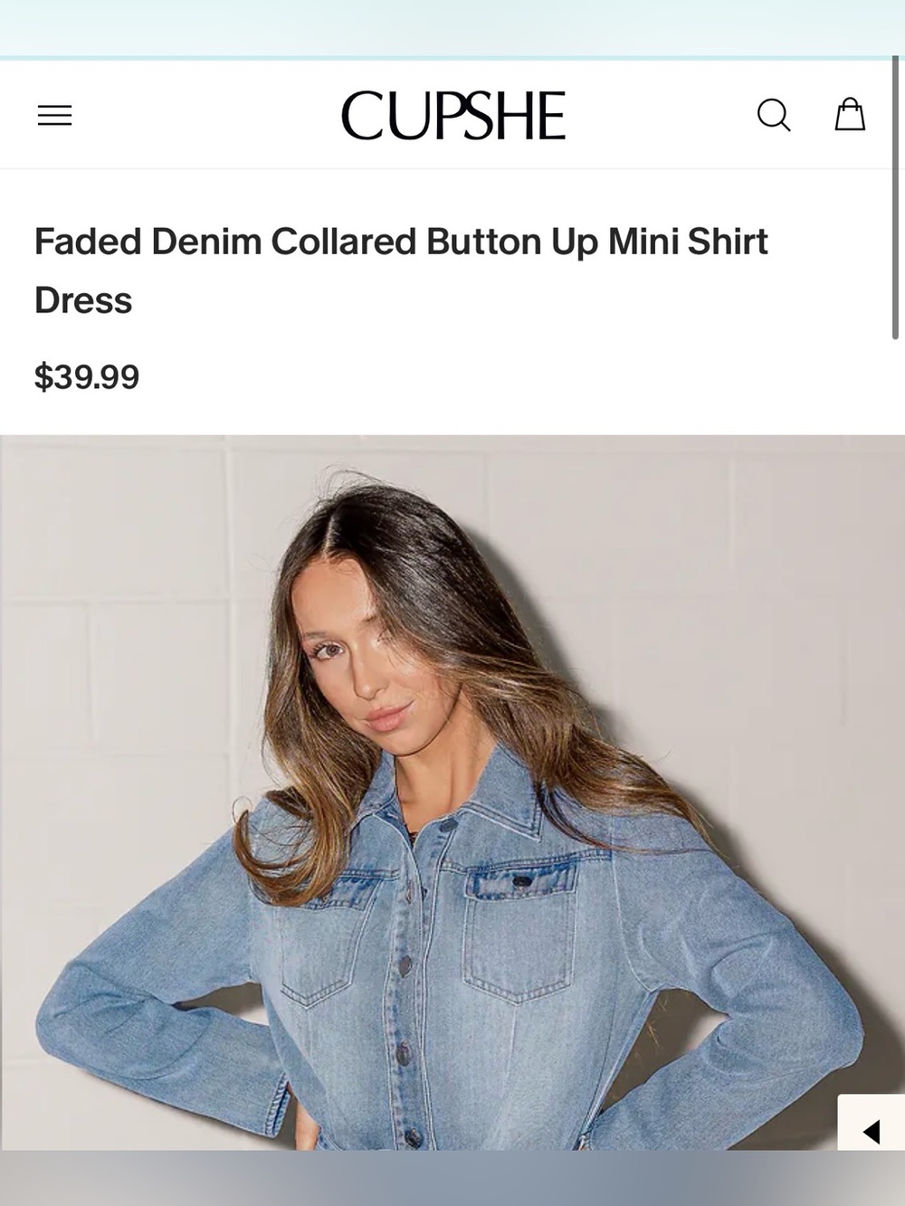 NWT Cupshe Light Blue Denim Shirt Dress with Tie Waist Size S - Picture 5 of 6